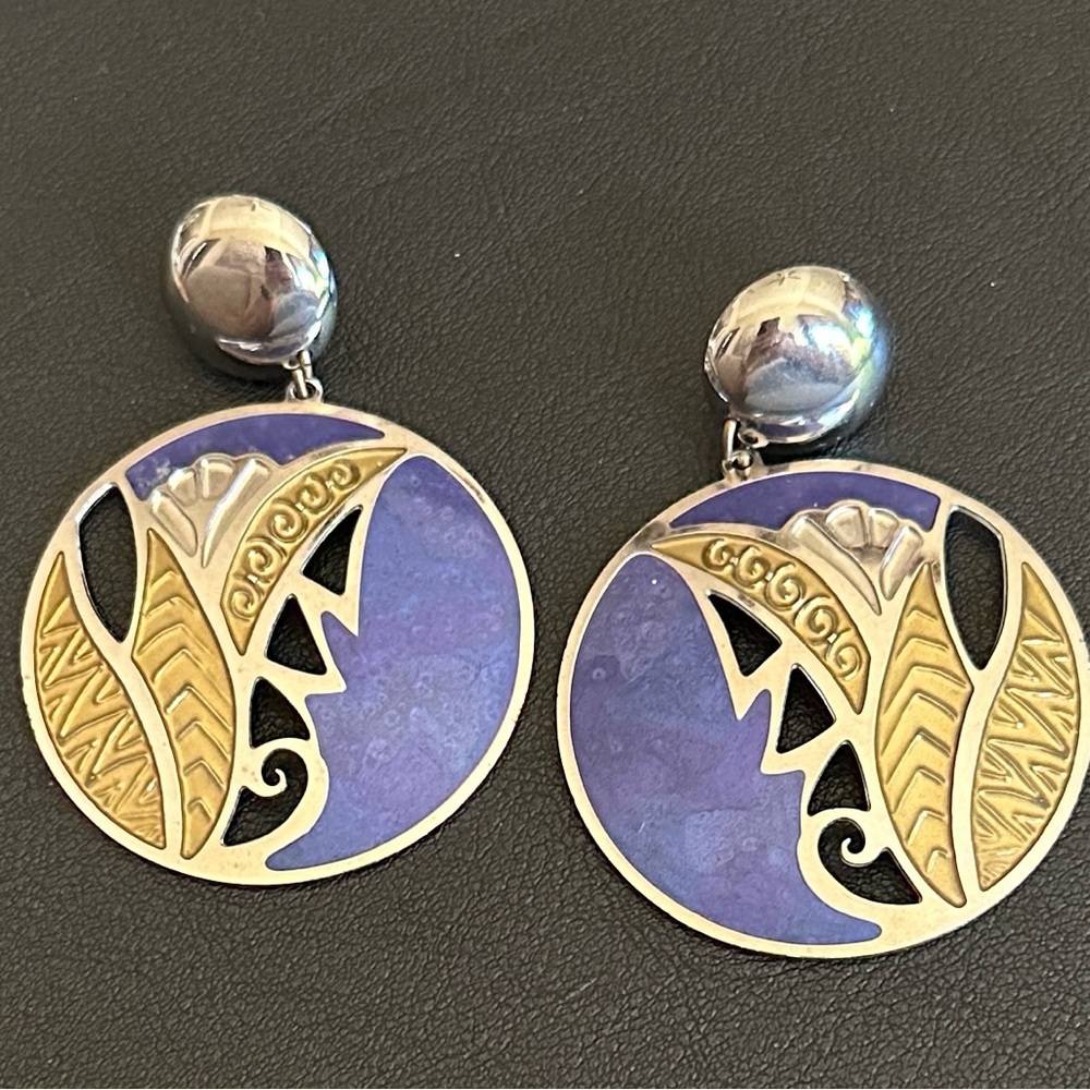 RARE Edgar Berebi Vintage Enamel Silver Tone Post Earrings